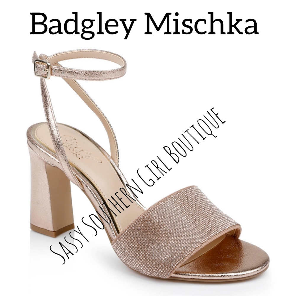 🆕⭐ Badgley Mischka Rose Gold Rhinestone Heel Sandals